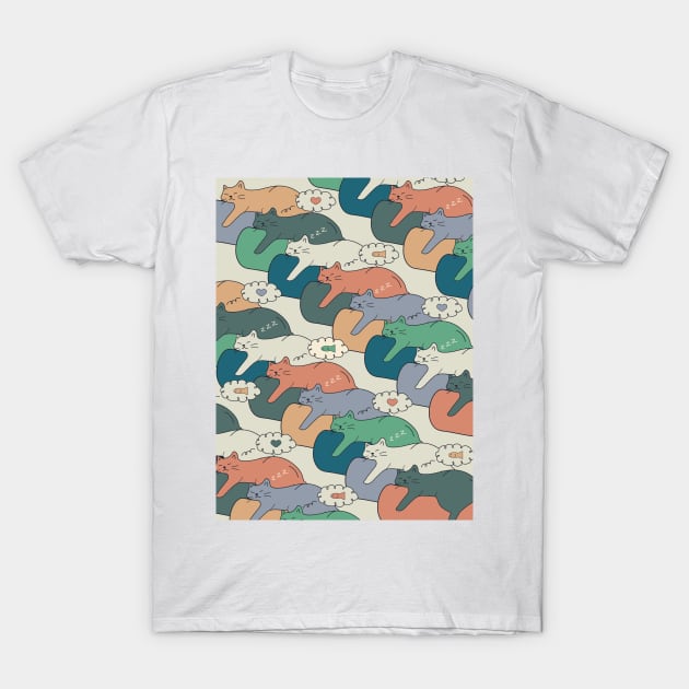 Sleepy Cats on Bean Bags - Soft Autumn Colors Version T-Shirt by aaalou